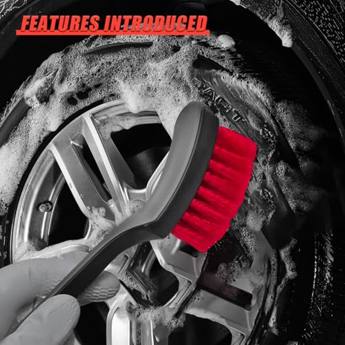 8.3×2.5 Inch Car Wash Brush, Soft Bristle Short Handle Carpet Cleaning Brush, Scrub Brush for Floor Mats, Tires, Automotive Wheel Bushes for Vehicle Interior & Home (Red) - view 4