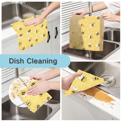 Bees on The Honey Honeycombs 6 Pack Dish Cloths for Washing Dishes Kitchen Dishcloth Microfiber Dish Towel Rags Absorbent Reusable Cleaning Drainer Washcloths - view 2