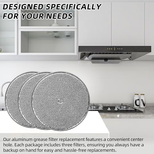 (3-Pack) 9-1/2" Round x 3/32" Aluminum Grease Filters with Center Hole, Range Hood Filter, Kitchen Exhaust Fan Filters Replacement - view 3