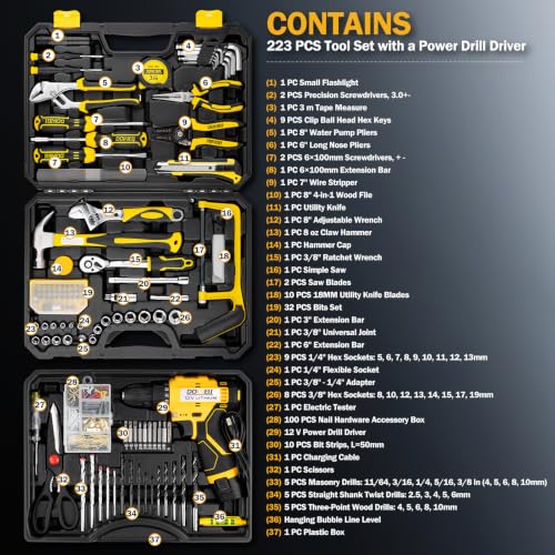Tool Set with 12V Cordless Drill, 223-Pcs Home Tool kit for Men - view 2
