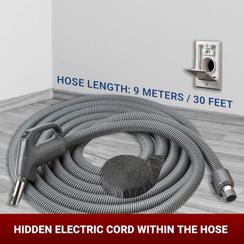 Central Vac Carpet & Bare Floor Electric Direct Connect Attachment Set for Cleaning Carpets, Hardwood Floors, Furniture & Draperies - 30FT Hose, Twist & Turn Brush, Electric Brush, Wands & Storage Bag - view 3