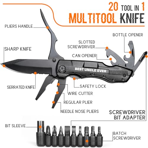 Uncle Gifts, ”BEST UNCLE EVER” Multitool Knife, Stocking Stuffers for Uncles, Uncles Birthday Gift, Best Uncle's Presents, Uncle Gifts from Niece Nephew, Uncle's Christmas Gift - view 2