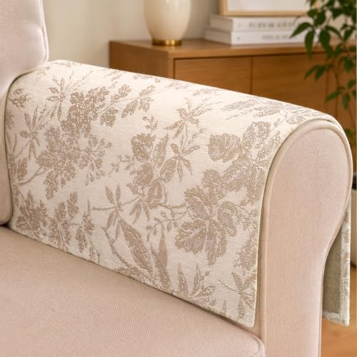 Couch Arm Covers Set of 2, Anti-Slip Armrest Covers (Beige Floral, 24"×21")