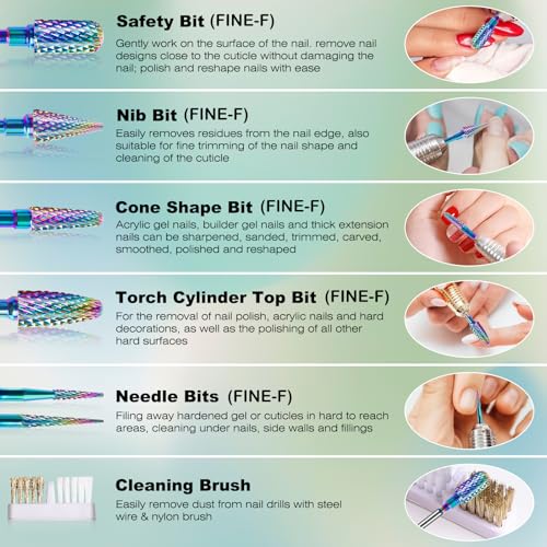 Tungsten Carbide Nail Drill Bits with Cleaning Brush, Efile Remover - view 2