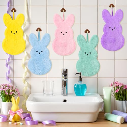 R HORSE Easter Kitchen Towels Set of 5, Colorful Bunny Hand Towel for Bathroom, Rabbit Spring Dishcloth, Easter Bunny Hand Drying Cloth for Cooking Cleaning Farmhouse Holiday Seasonal Spring Decor - view 2