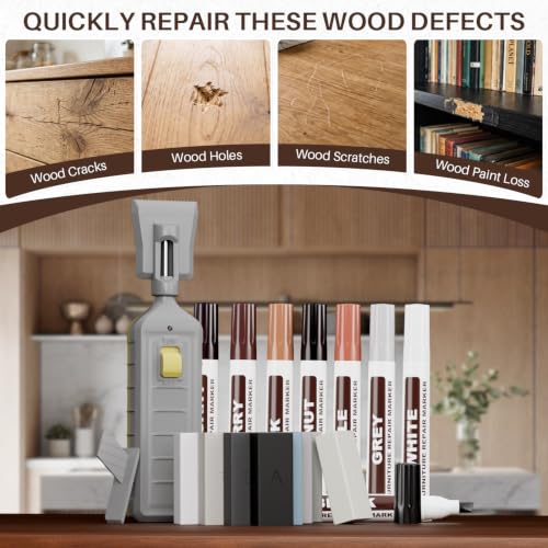 Laminate Vinyl Floor Repair Kit with Heat Pen, 11 Colors Hard Wax Touch-Up Markers for Linoleum Wooden Furniture, Repair Scratches Cracks Stains Holes - view 3