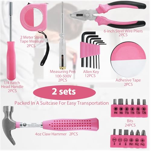 48pcs Small Tool Kit, Pink Mini Tool Kit for Women, Multi-Purpose Home Hand Tool Set with Case, Basic Household Tool Kit for College, Dorm, Office, Garage - view 4