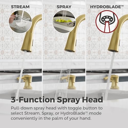 Alderwood Kitchen Faucet with Pull Down Sprayer and Soap Dispenser Single Handle High Arc Spout Brushed Gold Finish NSF Certified 1 or 3 Hole Installation F5297AWBG - view 4