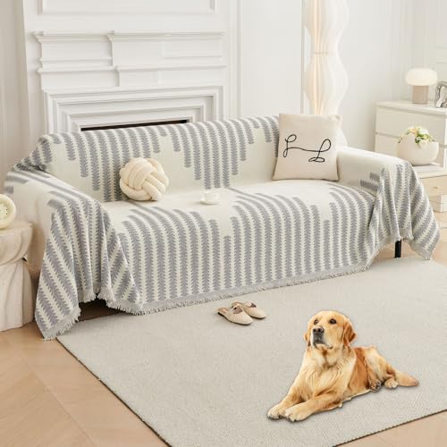 Boho Sofa Covers Couch Covers for 3 Cushion Couch Sofa Pet Friendly Soft Thick Non Slip Couch Cover for Dogs Washable Sectional Couch Covers L Shape Furniture Protecto (Grey, 71"x118")