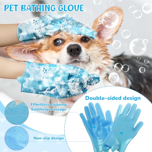 Dog Grooming Kit for Shedding – 8-Piece Pet Grooming Supplies with Deshedding Brush, Bath Gloves, Towels & Silicone Toothbrush | Ideal for Dogs, Cats, Small and Large Pets (Blue) - view 4