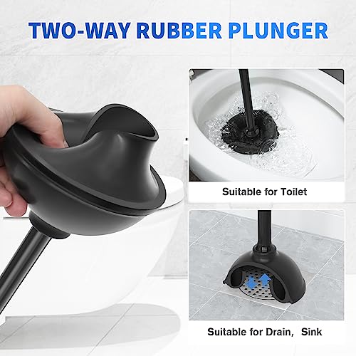Toilet Plunger and Brush, Bowl Brush and Heavy Duty Toilet Plunger Set with Ventilated Holder, 2-in-1 Toilet Brush and Plunger Combo for 5.3-inch Toilet Drain Bathroom Cleaning (Black) - view 3