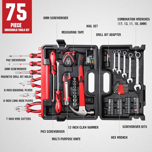 75-Piece Home Tool Kit, General Household Hand Tool Set with Case - view 2