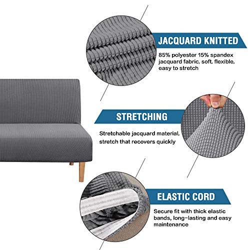 Armless Futon Cover Stretch Sofa Bed Slipcover Protector Elastic Feature Rich Textured High Spandex Small Checks Jacquard Fabric Futon Cover, Machine Washable, Gray - view 2