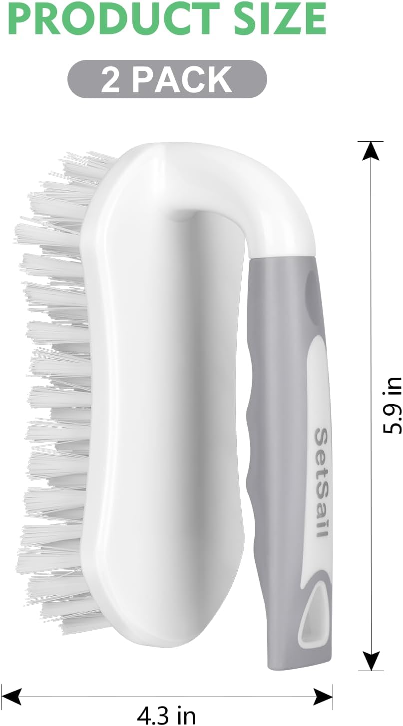 Scrub Brush, Heavy-Duty Scrub Brushes for Cleaning with Stiff Bristles Cleaning Brush for Shower, Bathroom, Carpet, Kitchen and Bathtub Scrubber - 2 Pack | Durable Bristles Ergonomic Non-Slip Tpr Grip. U-Style Hanging Loop for Storage. Use for Shower, Tub - view 2