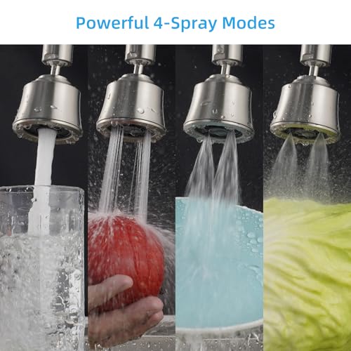 Faucet Aerator 4 Modes, 360° Swivel Faucet Sprayer Head, Brushed Nickel - view 3