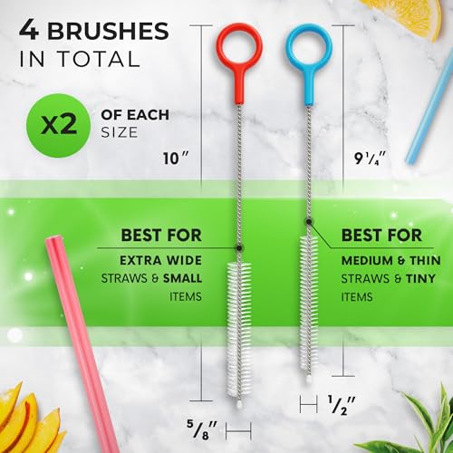 Heavy Duty Cleaning Brushes Set of 4 - Extra Long Straw Cleaners for Metal and Plastic Reusable Drinking Straws, to Clean Small Spaces, Sippy Cups, Water Bottles - Sturdy Hard Brush Bristles - view 2