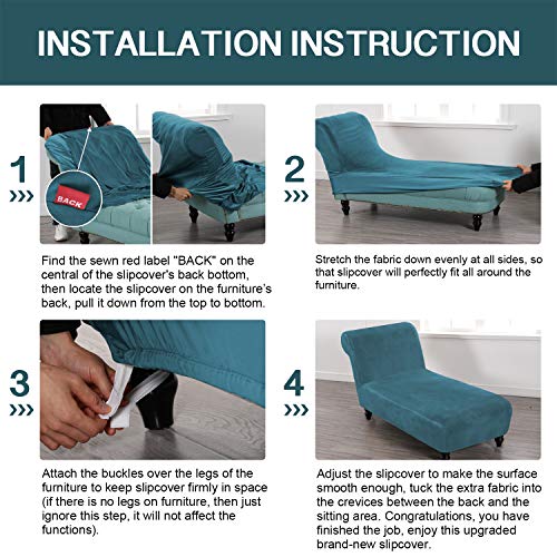 Chaise Lounge Slipcover Velve Luxury Stretch Chaise Covers for Living Room Indoor Ultra Soft Machine Washable, Peacock Blue - view 7