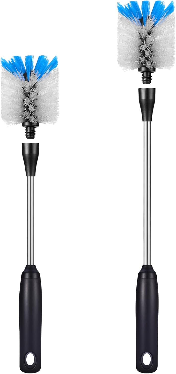 Stainless Steel Bottle Brush with Replaceable Head, 13 in - 15 in | 2 Pack, White, Long Handle Scrubbing Brush for Water Bottles, Glasswares, Mugs, Flasks, Tumblers, Vases, and Kitchen Sink - view 2