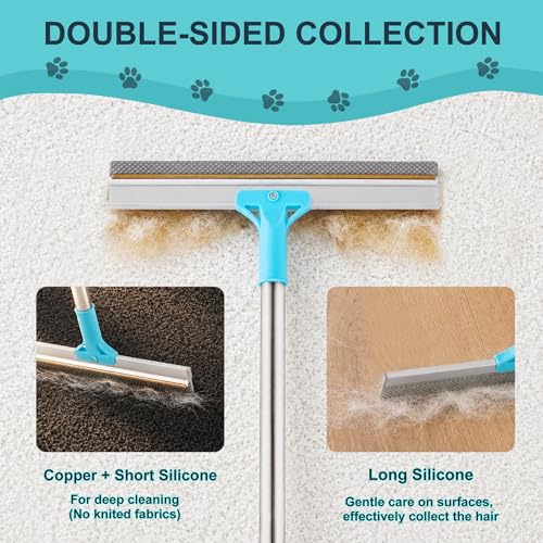 Carpet Rake for Pet Hair Removal Tool, Cat & Dog Pet Hair Remover Broom with 54” Adjustable Long Handle, Reusable Carpet Brush Rake for Rugs, Mats, Couch, Furniture - view 3