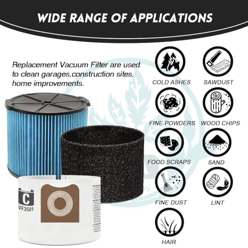 1 Pack VF3500 Filters + 2 Pack Foam Sleeves + 2 Pack VF3501 Bags, for Ridgid WD3050 WD4080 4000RV 4500RV, Compatible with 3-4.5 Gallon Shop Vac Wet/Dry Vacuums - view 5