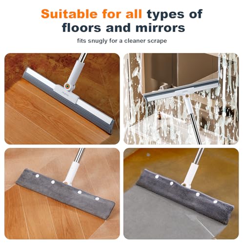 Rubber Squeegee Broom for Floor,Upgrade 62" Long Handle Window Squeegee, 2 Cleaning Cloths, Silicone Pet Hair Remover,Magic Broom Removes Water Spots, Stains, Grease, and Hair from Glass Surfaces. - view 2