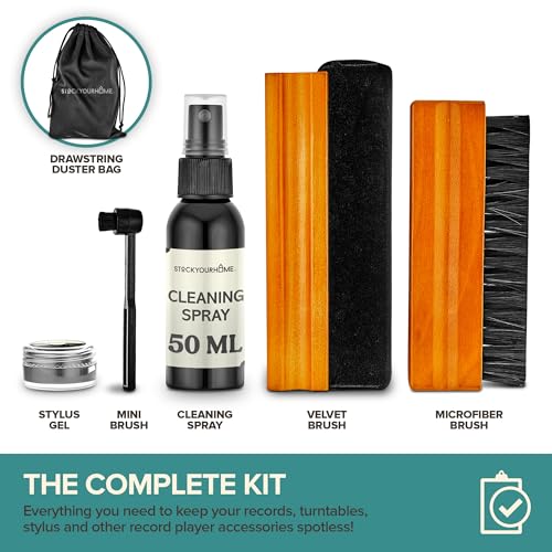 Vinyl Record Cleaning Kit – 6-Piece Set with Vinyl Cleaner Spray, Anti-Static Velvet Brush, Needle Cleaning Gel & Brush, Drawstring Duster Bag - view 2