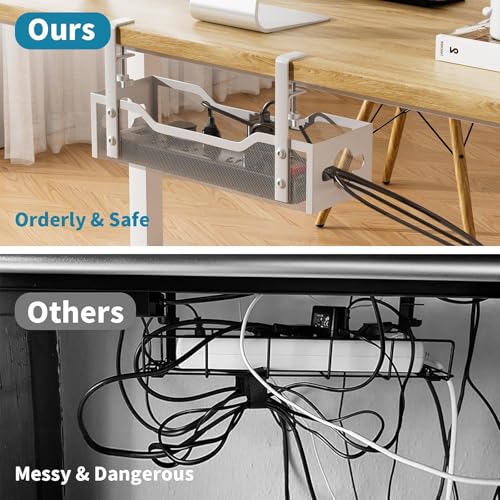Under Desk Cable Management Tray 2 Pack, No Drill Cable Organizer With Clamp for Standing Desk, Easy to Install Cord Management System, No Damage Wire Organizer - view 5