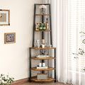 6 Tier Corner Shelf 69 Inch Industrial Bookshelf with Metal Frame, Multipurpose Tall Plant Stand with Opening Display Shelves for Living Room, Bedroom, Home Office, Small Space, Brown