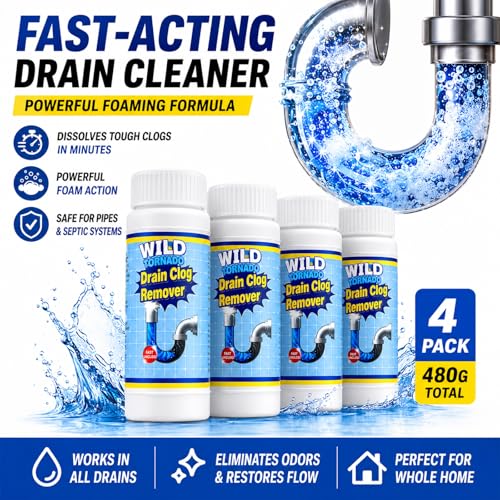 Drain Clog Remover 4 Pack, Sink Drain Cleaner Fast Foaming, Clogged Drai Remover Rapidly by Dissolve Impurities, Quick Cleaning Tool for Pipes & Toilet, Kitchen Sinks, Bathroom Showers（480g） - view 2