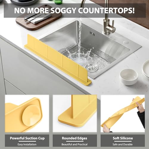 Silicone Sink Splash Guard with Strong Suction Cups, Yellow, 20 in - view 3