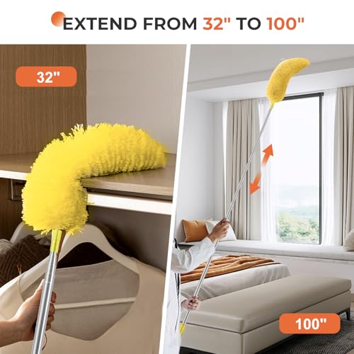 Microfiber Feather Duster, High Ceiling Fans with 30-100 Inch Pole, Green - view 3
