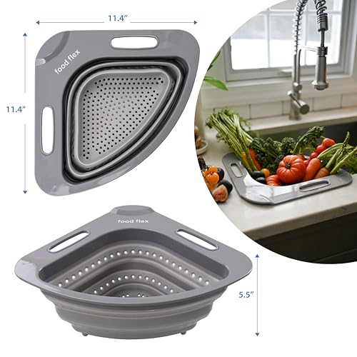 Collapsible Corner Colander – Space-Saving Over Sink Strainer, 3.5 Qt, Grey - view 2