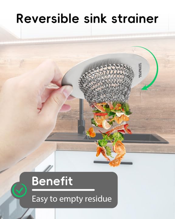 Kitchen Sink Drain Strainer & Sink Stopper, Revolutionary Stainless Steel Drain Plug Combo, Anti-Clog Garbage Strainer Basket for US Standard Drains, Fits Single & Double Bowl Kitchen Sinks - view 3