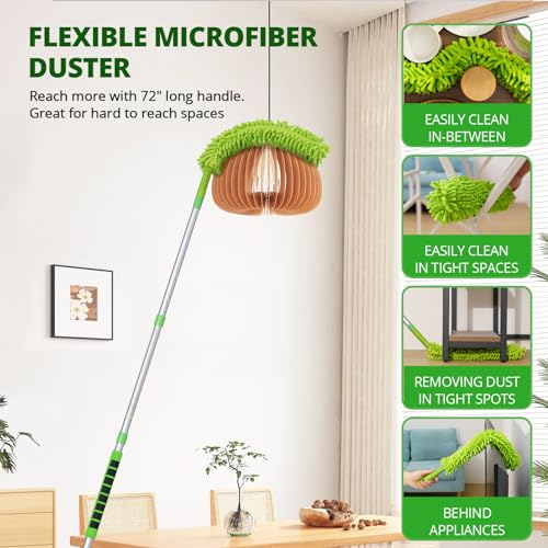 Ceiling Fan Cleaner Cobweb Duster with 6Ft/72'' Extension Pole High Ceiling Fan Blade Cleaning Tool Microfiber Duster Reusable Pads for Cleaning Ceiling Fan, Spider Web, Baseboard, Blind - view 5