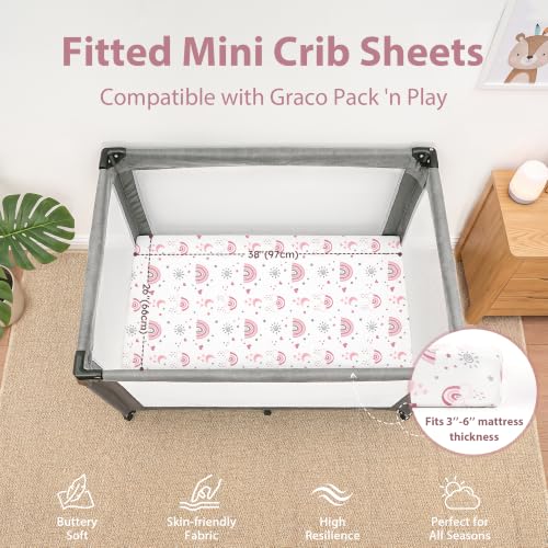 Pack and Play Sheets Fitted, Mini Crib Sheets Girl 38” x 26” 3-Pack - view 2