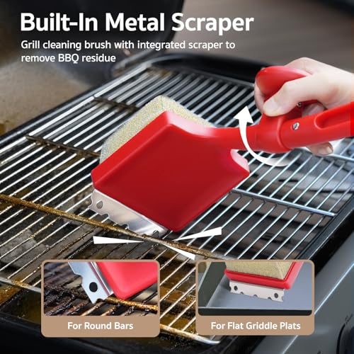 Grill Brush Bristle Free for Outdoor Grill, BBQ Grill Cleaning Brush with Replaceable Scrub Sponge Head & Scraper, Ergonomic Handle, Safe for Stainless Steel, Cast Iron & Porcelain Grate - view 4