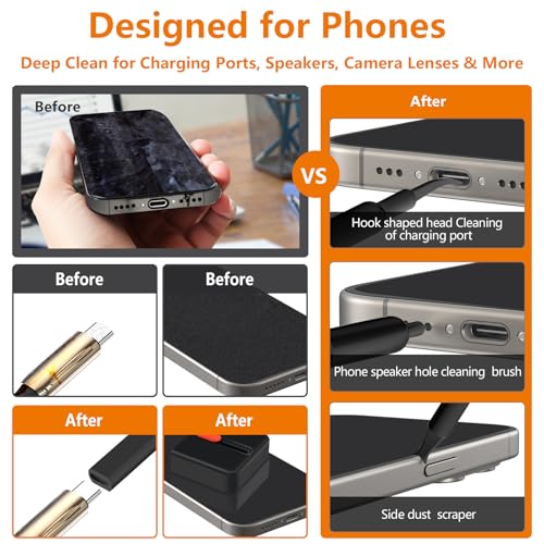 Cell Phone Cleaning Kit, iPhone Cleaning Kit for Charging Port Cleaner Keyboard Cleaning Kit for Airpods/Android/USB C/Earbuds/Laptop/iPad/Camera Lens with Stylus Pen (Black Brush Refill) - view 3