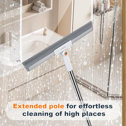 Rubber Squeegee Broom for Floor,Upgrade 62" Long Handle Window Squeegee, 2 Cleaning Cloths, Silicone Pet Hair Remover,Magic Broom Removes Water Spots, Stains, Grease, and Hair from Glass Surfaces. - view 4