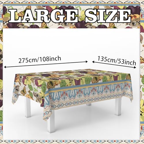 Bird Floral Tablecloths Waterproof Vintage Seasonal Table Cover for Party Summer Spring Picnic Dining Table Buffet Decorations 53" x 108" - view 2
