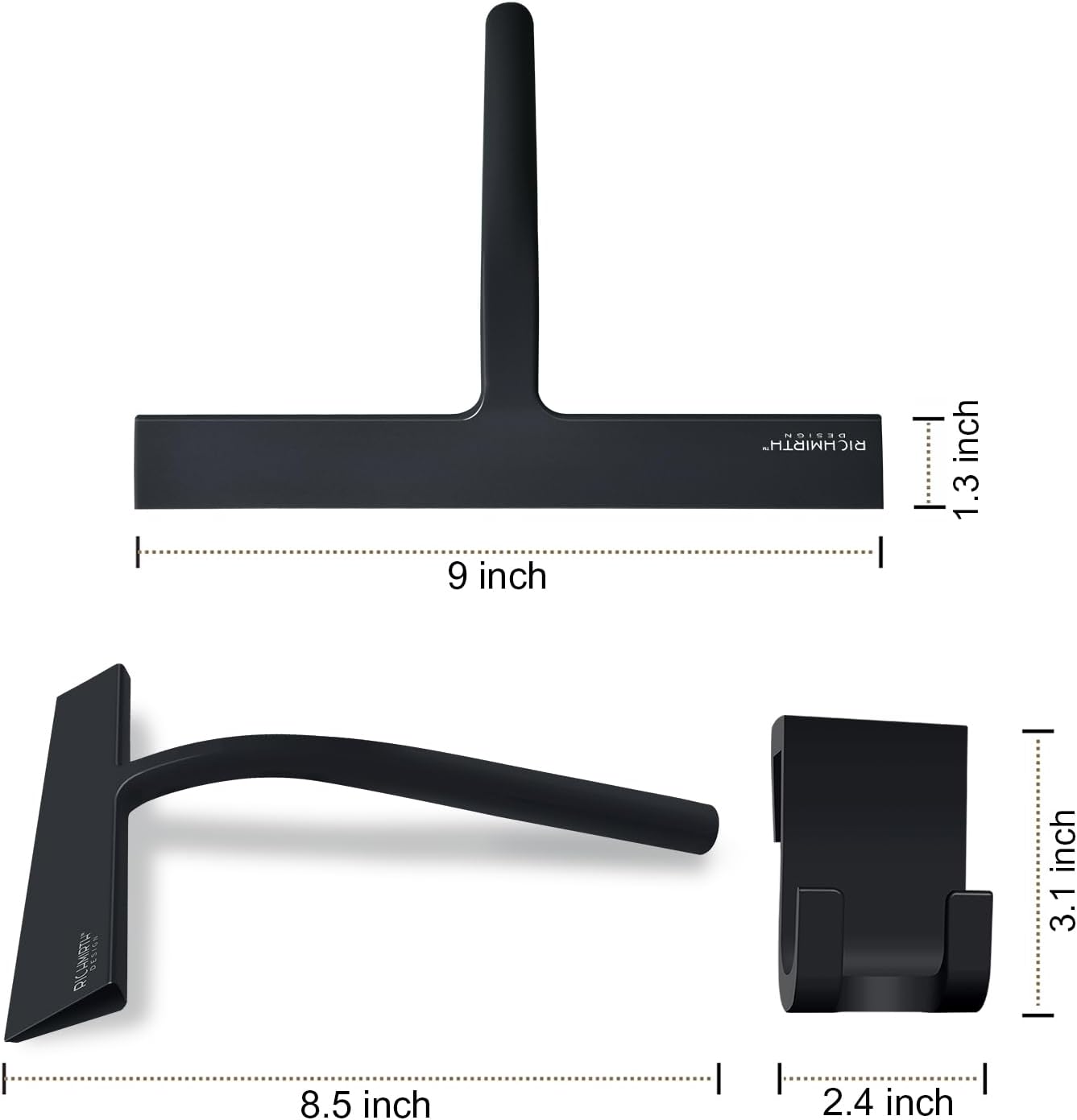 Silicone rubber blade shower squeegee 9" in width window & car squeegee for shower, glass, window (black, 9 inches) - view 2
