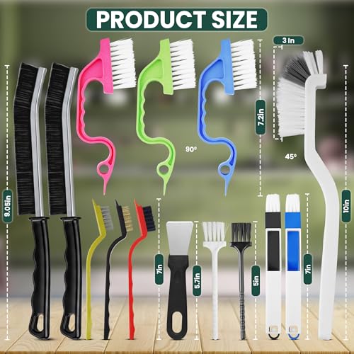 14 Pcs Crevice Cleaning Brush Set – Hard Bristle Cleaning Tools for Grout, Tile Floors, Gaps & Narrow Spaces – Multi-Purpose Grout Scrub Brush for Cleaning Bathroom, Shower, Window Tracks, Kitchen - view 2