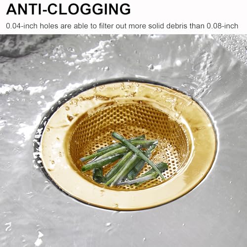 Kitchen Sink Strainer Stainless Steel, Kitchen Sink Drain Strainer, Gold Sink Strainers for Kitchen Sinks with Large Wide Rim 4.5" Diameter (2 PCS) - view 6