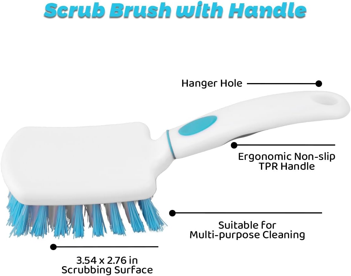 3 Pack Scrub Brush Set, Heavy-Duty Scrub Brushes for Cleaning Bathroom | Stiff Bristles Grout Scrubbing Brush with Handle, Cleaning Brushes for Shower, Bathtub, Kitchen, Floor, Tub, Tile, Sink - view 4