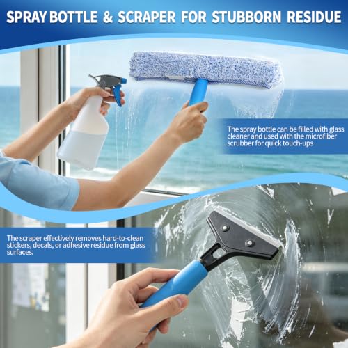 11PCS Window Cleaning Kit Washing Tool, Bucket 3 Gallon, 76 inch Long Handle Window Squeegee and Microfiber Scrubber,Equipped with Replaceable Squeegee and Scrubber for Home Business Use - view 5