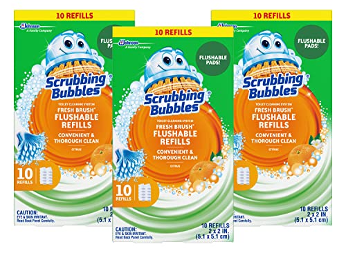 Fresh Brush Flushable Refills - Citrus Action Scent - 10 Count Flushable Refills Per Box - Pack of 3 Boxes