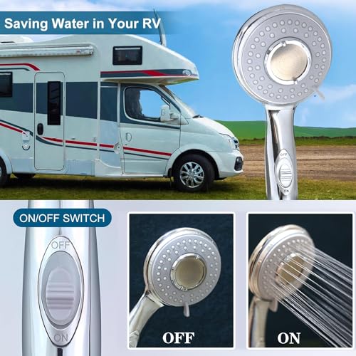 RV Shower Head with Hose and on off switch - High pressure shower head replacement for Bath room、RV、Motor home、Boat、Travel Trailer and Camper - with Stainless Steel 60'' Hose and bracket - view 2