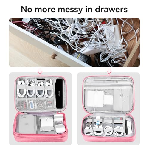 Cable Organizer Bag Travel Case for Electronics (Large, Dark Pink) - view 4