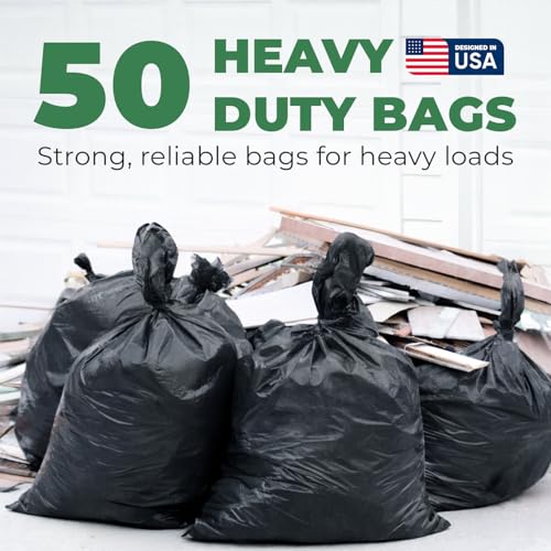 55-60 Gallon Contractor Garbage Bags - 2.8 Mil Extra Thick Heavy Duty Trash Bags for Construction, Lawn & Yard Cleanup, Demo & Commercial Use - Made in USA - Extra Large, 38x53" - 50-Count - view 5