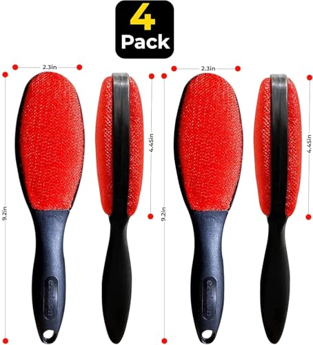 4-Pack Red Color Velvet Lint Brush for Clothes Furniture Couch, Pet Hair Remover, Reusable Double Sided Fabric Brush - view 2
