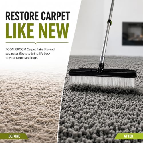 Room Groom Carpet Rake and Groomer with Telescoping 54 Inch Adjustable Handle, Portable Design, Carpet Brush Ideal for Pet Hair, Refreshing High Pile Carpets, Rugs, and Artificial Turf - view 4